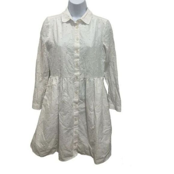 J. Crew Eyelet Mini Long Sleeve Collared Shirtdress in Summer White Size 0 - Picture 3 of 6